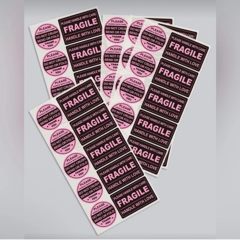 80 Pink and Black Fragile Stickers
